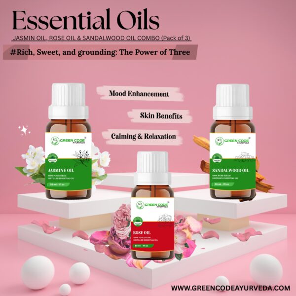 THE COMBO PACK OF 3 ESSENTIAL OIL JASMINE OIL , SANDALWOOD OIL & ROSE OIL